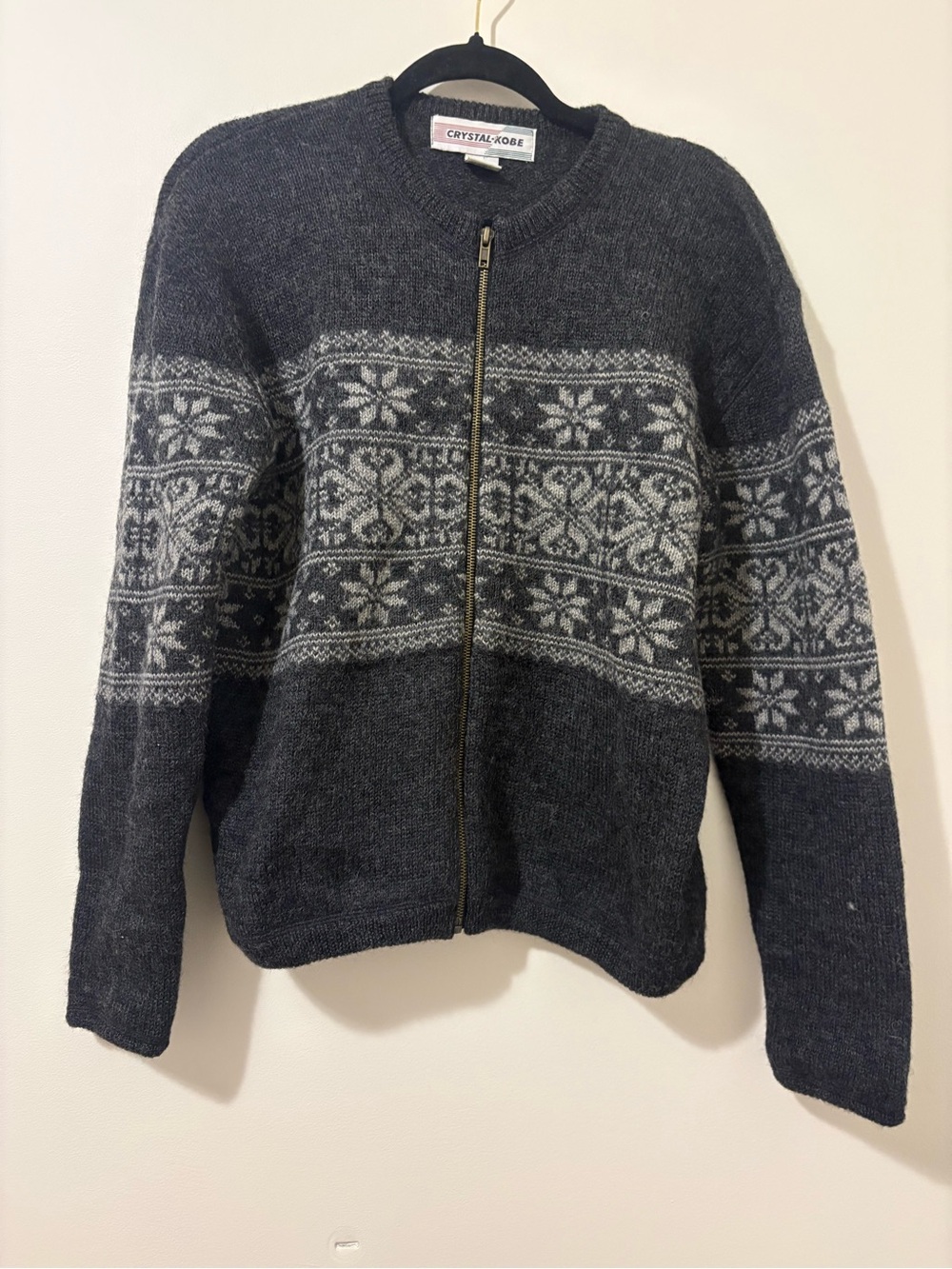 Vintage Crystal Kobe Sweater Women's Zip-Front Size S 100% Wool